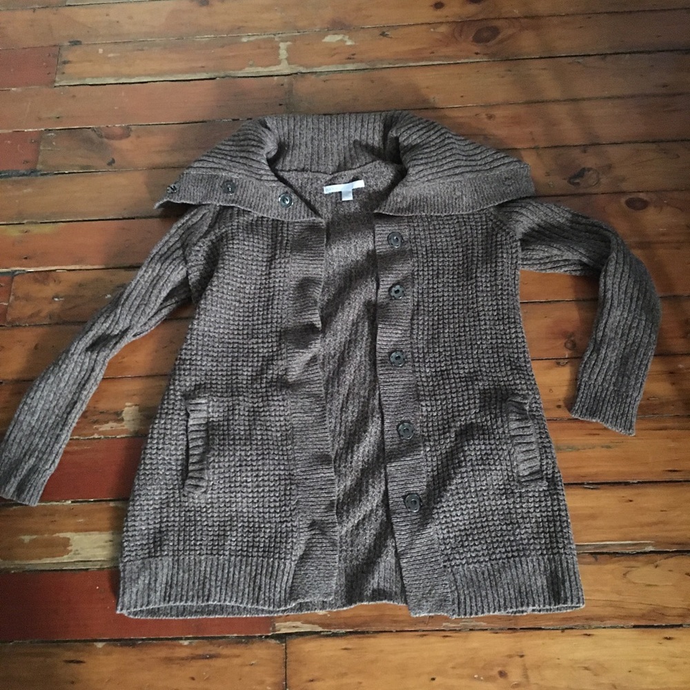 Old Navy Heavy Cardigan Sweater Brown w Snaps Cowl Pockets Size M